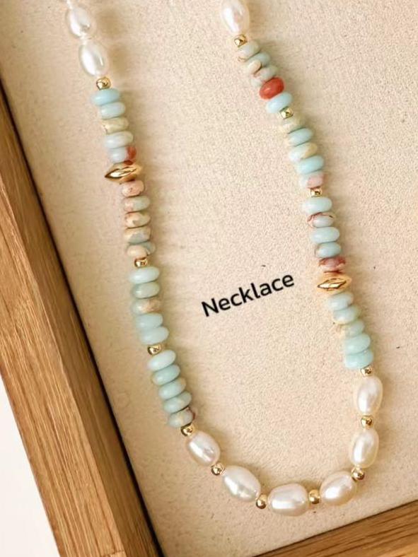 Blue Stone Pearl Necklace