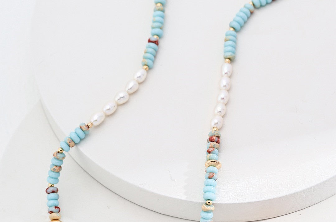 Blue Stone Pearl Necklace