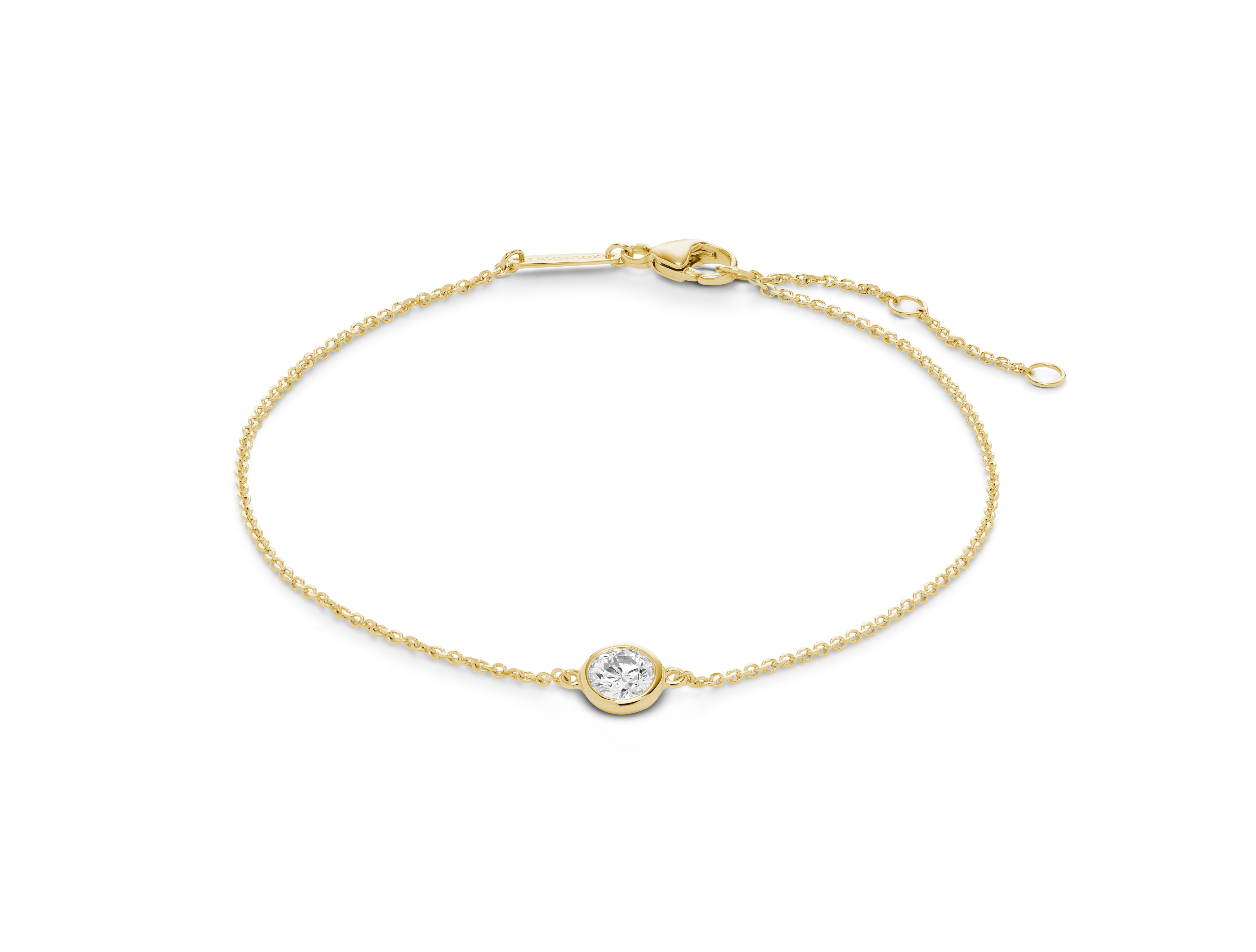 Front view of 0.25 carat bezel bracelet in 14k yellow gold