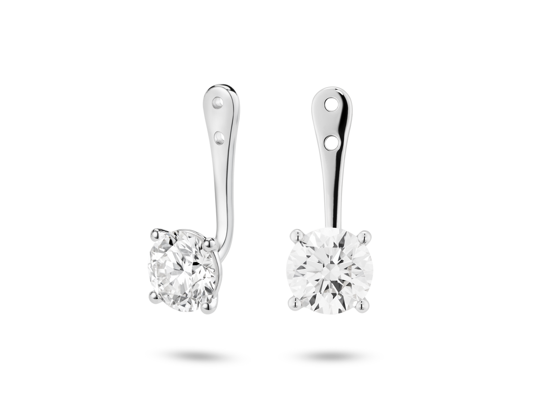 Boucles d'oreilles solitaires en diamant de laboratoire de 2 carats, taille brillant | Blanc