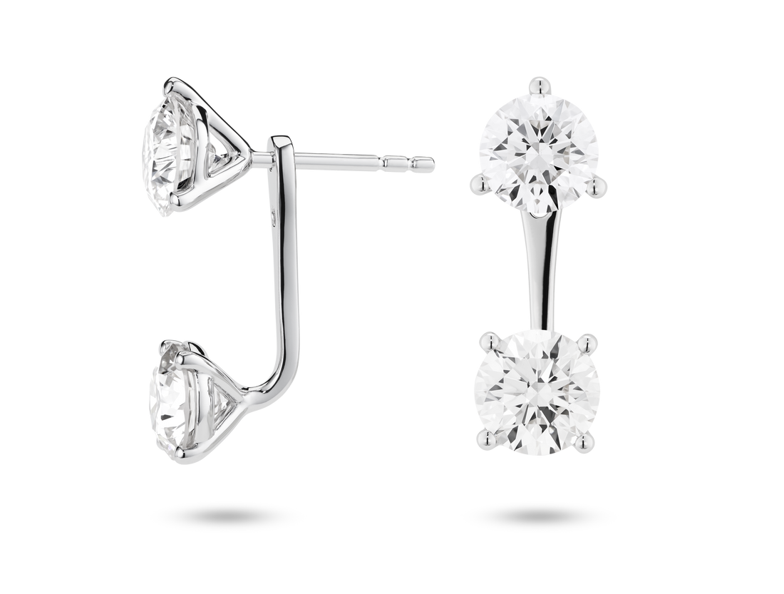 Boucles d'oreilles solitaires en diamant de laboratoire de 2 carats, taille brillant | Blanc