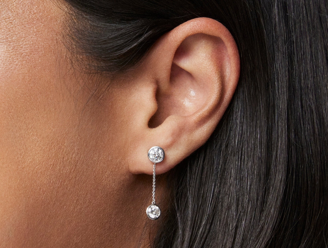 Boucles d'oreilles à monture ronde en diamant de 1 ct, taille brillant, cultivées en laboratoire | Blanc