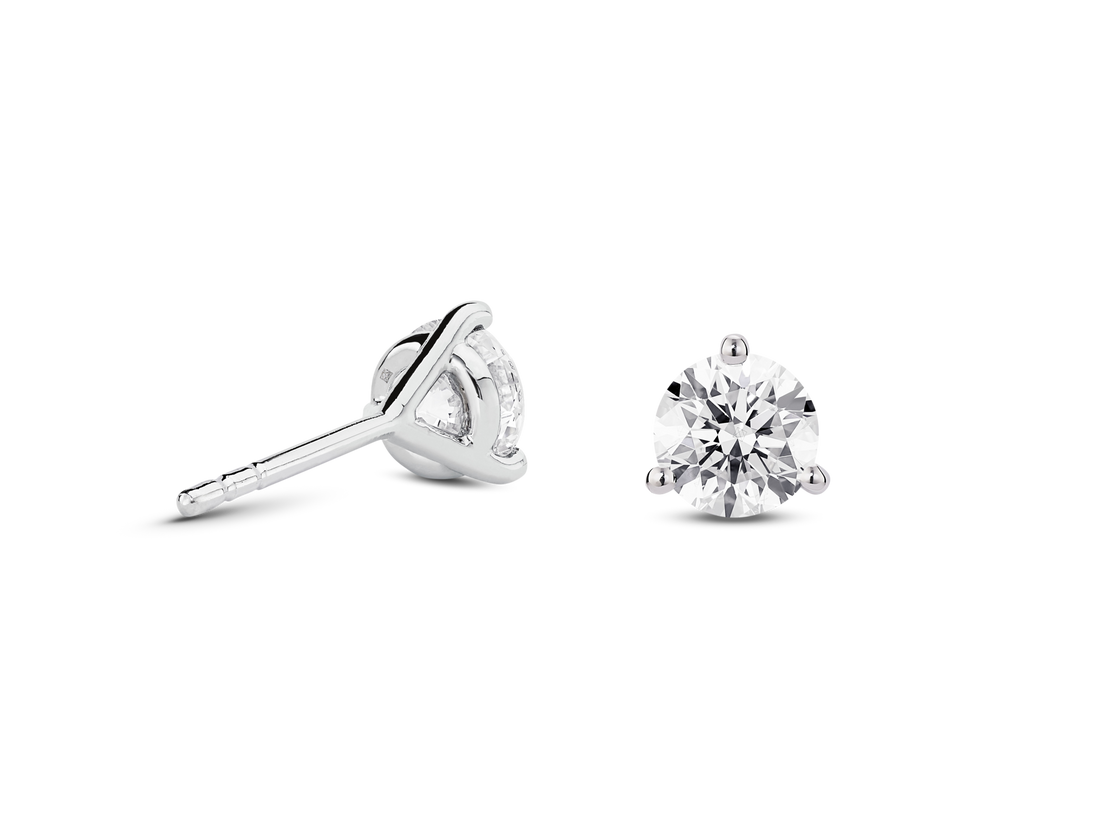 Clous d'oreilles en or 14 carats avec diamant de laboratoire de 1 ct, taille brillant rond | Blanc