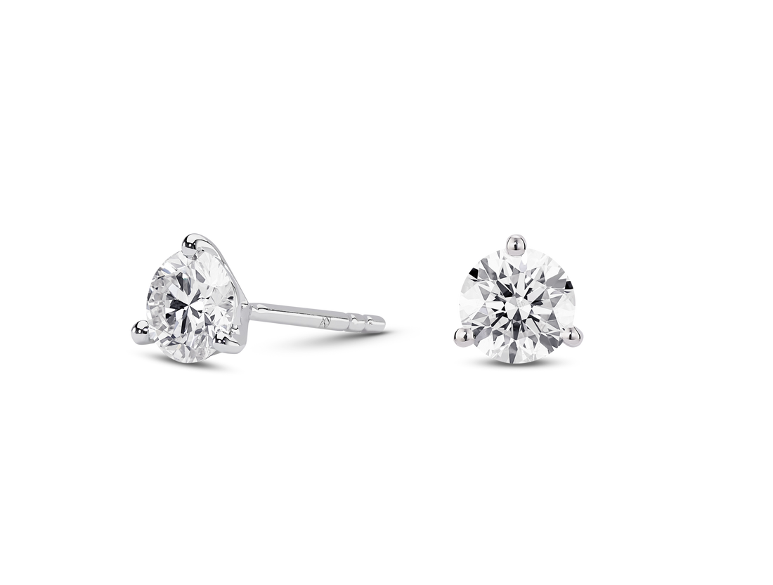 Clous d'oreilles en or 14 carats avec diamant de laboratoire de 1 ct, taille brillant rond | Blanc