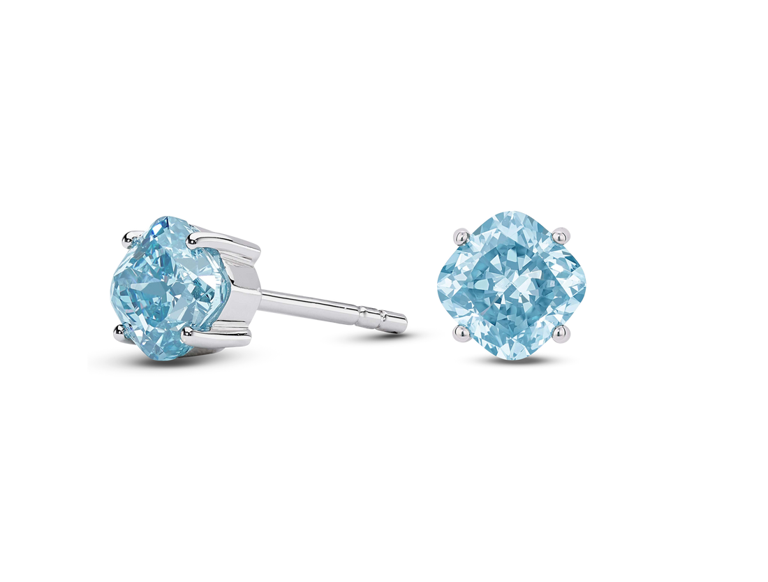 Clous d'oreilles en or 14 carats avec diamants de laboratoire de 1½ ct. taille coussin | Bleu