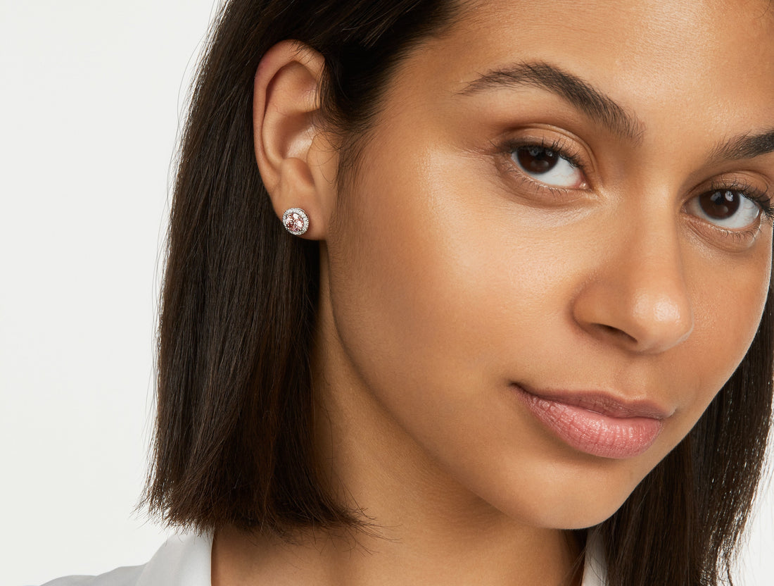 Lab-Grown Diamond 2ct. tw. Halo 14k Gold Earrings | Pink