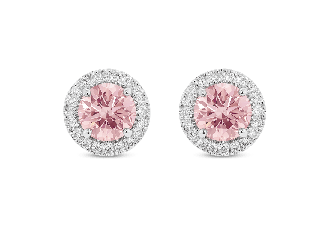 Lab-Grown Diamond 2ct. tw. Halo 14k Gold Earrings | Pink