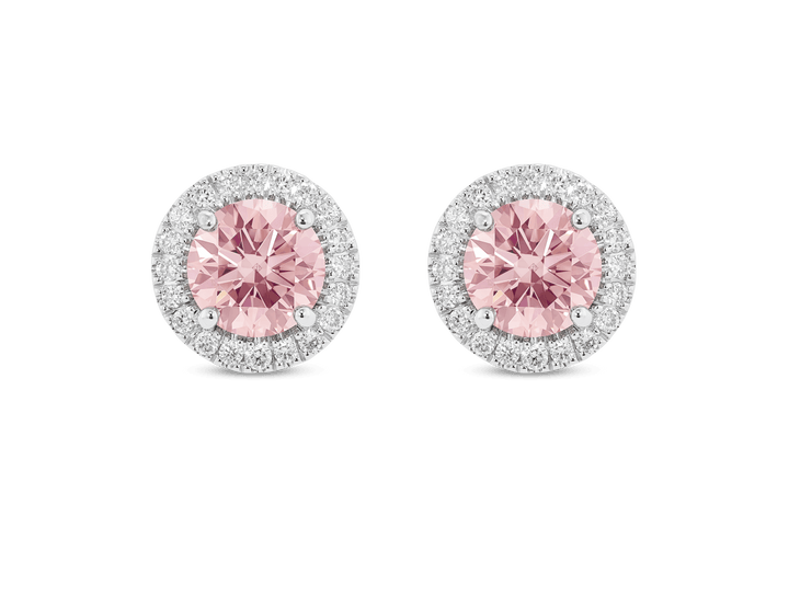 Lab-Grown Diamond 2ct. tw. Halo 14k Gold Earrings | Pink