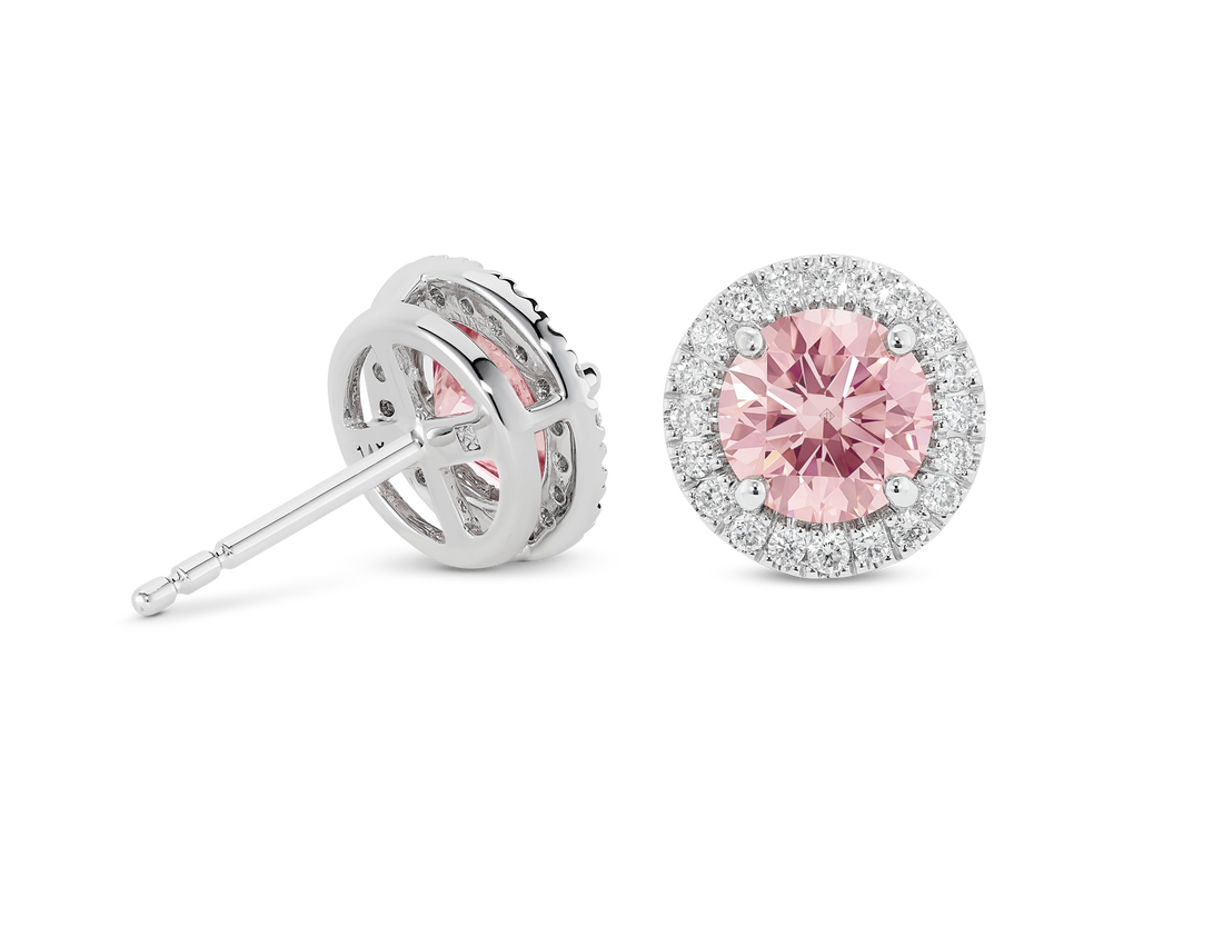 Lab-Grown Diamond 2ct. tw. Halo 14k Gouden Oorbellen | Roze