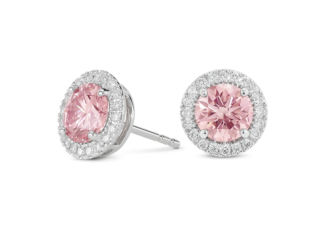 Lab-Grown Diamond 2ct. tw. Halo 14k Gold Earrings | Pink