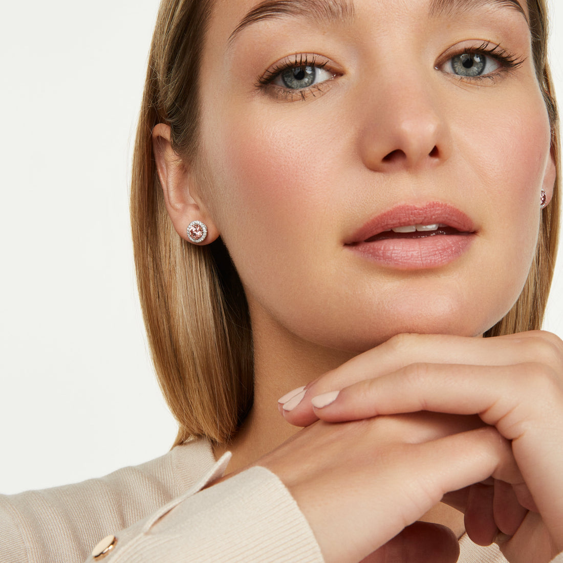 Lab-Grown Diamond 2ct. tw. Halo 14k Gold Earrings | Pink