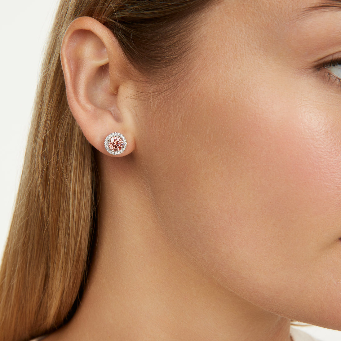 Lab-Grown Diamond 2ct. tw. Halo 14k Gouden Oorbellen | Roze