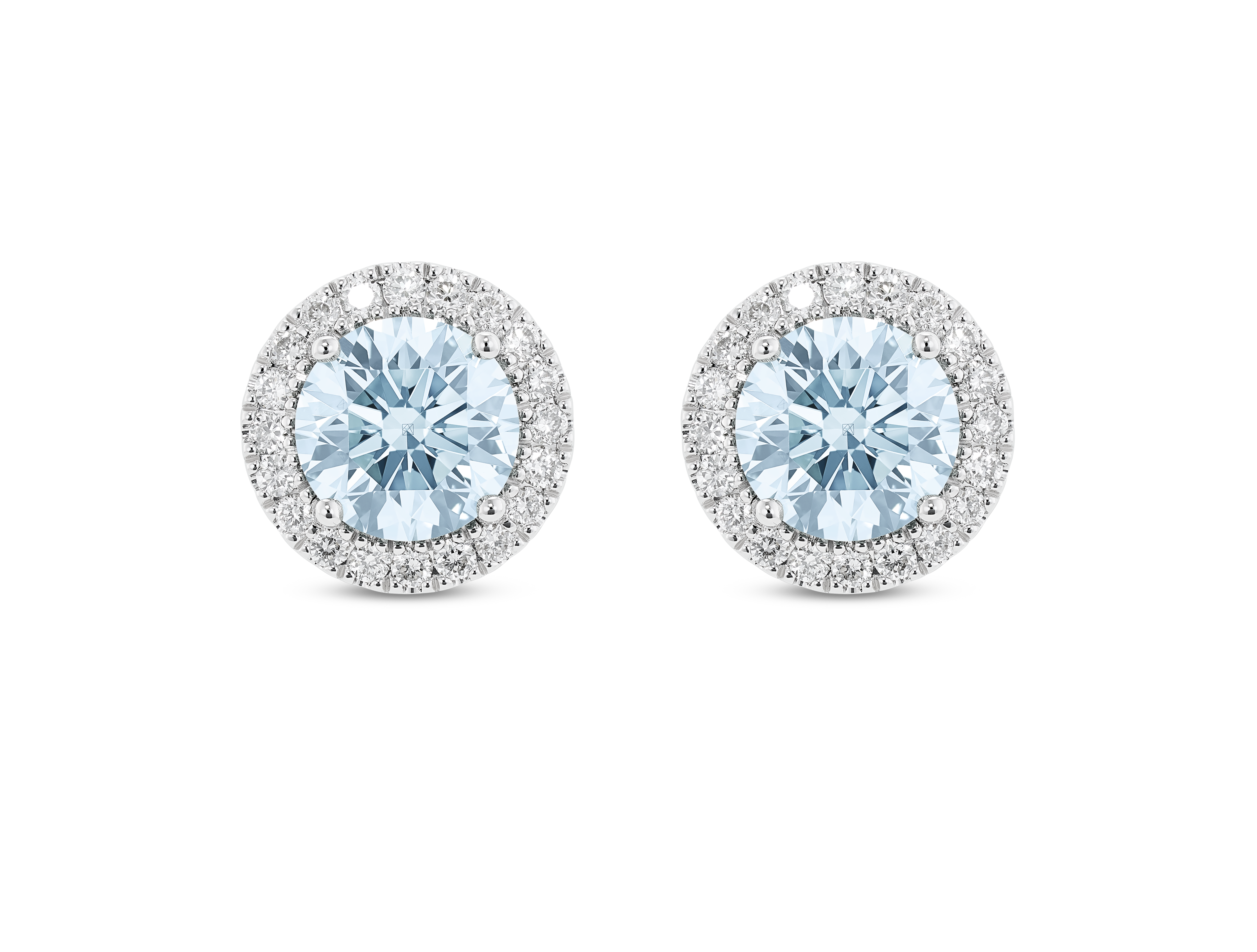 Boucles d'oreilles en or 14 carats avec diamants de laboratoire de 2 carats et halo | Bleu