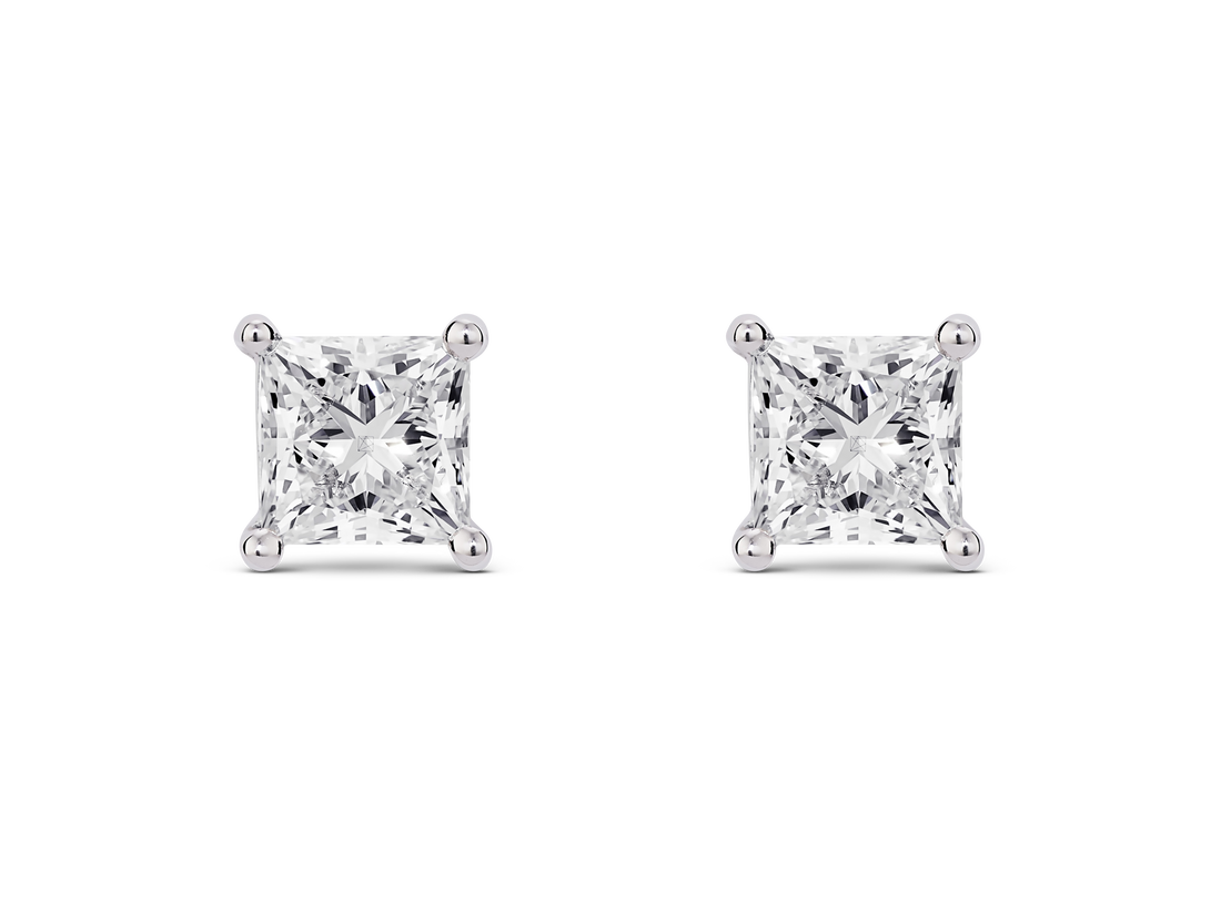 Clous d'oreilles Princess en diamants de 2 carats cultivés en laboratoire | Blanc