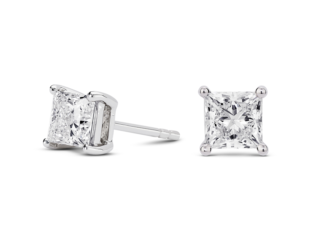 Clous d'oreilles Princess en diamants de 2 carats cultivés en laboratoire | Blanc