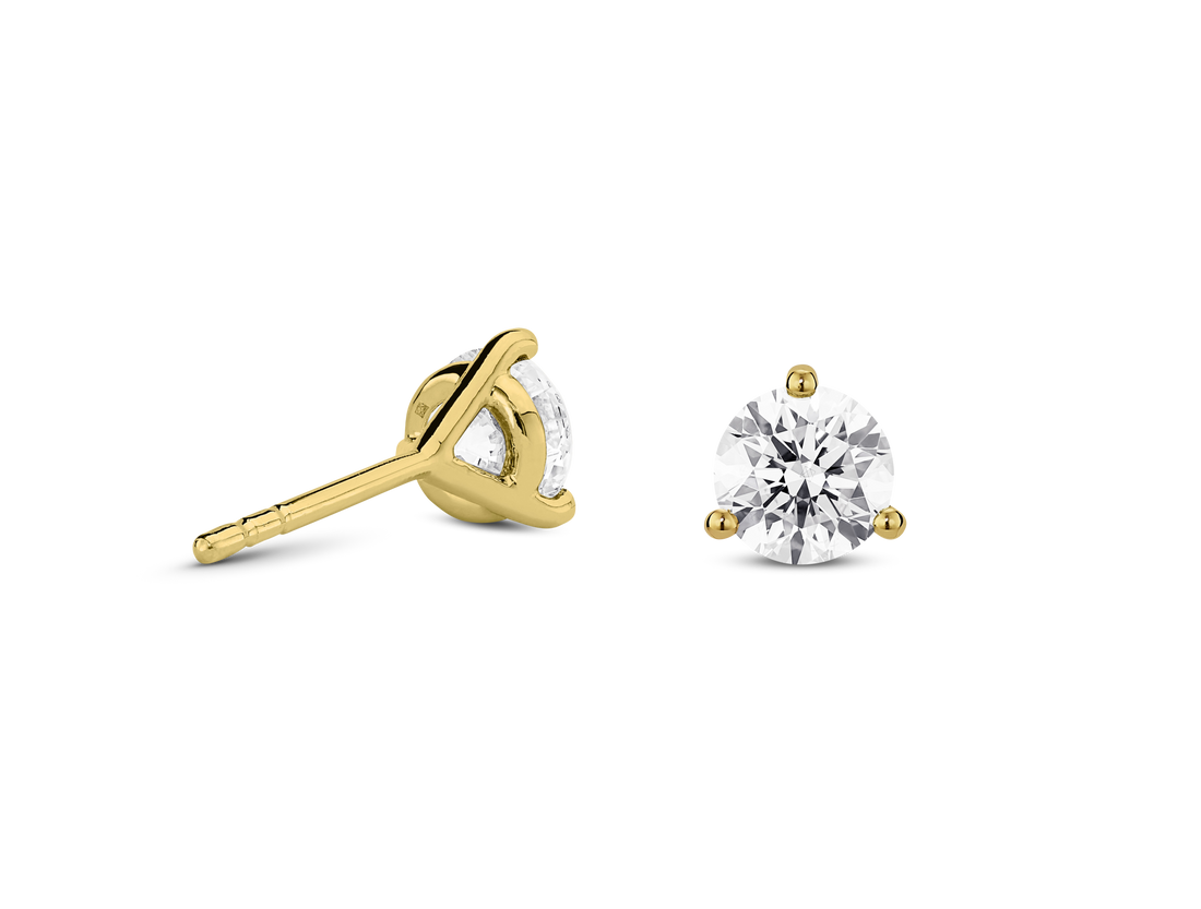 Clous d'oreilles en or 14 carats avec diamant de laboratoire de 1 ct, taille brillant rond | Blanc