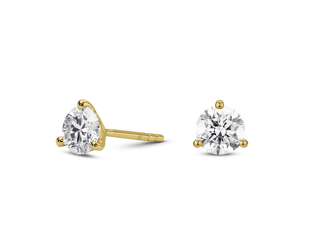 Clous d'oreilles en or 14 carats avec diamant de laboratoire de 1 ct, taille brillant rond | Blanc