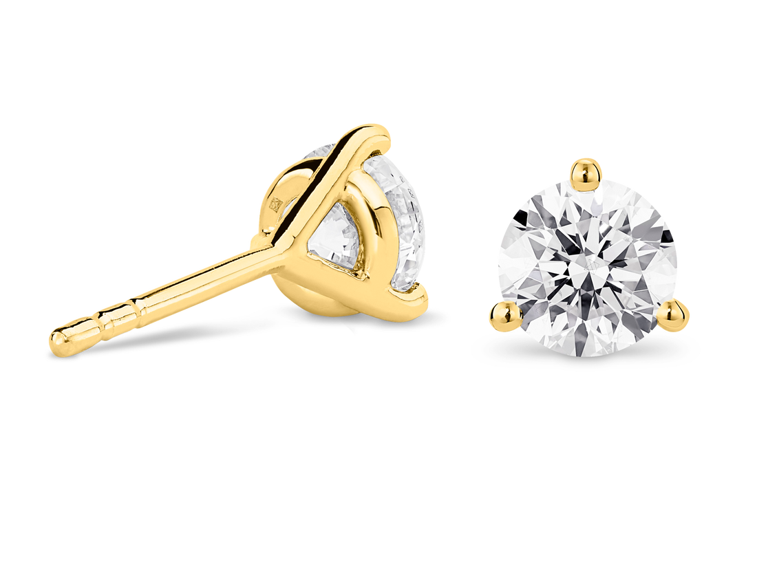 Lab-Grown Diamond 3ct. tw. Ronde briljant oorbellen en hanger Geelgouden set | Wit