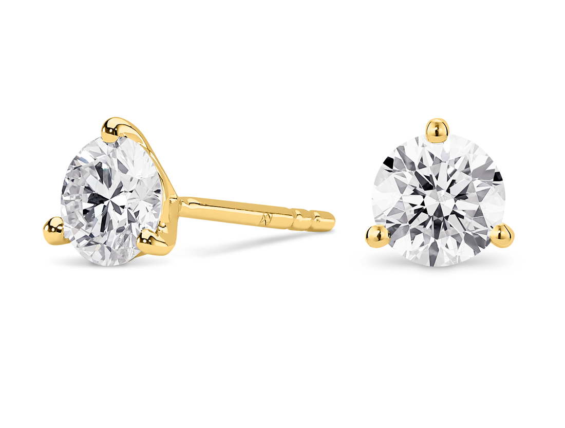Lab-Grown Diamond 3ct. tw. Ronde briljant oorbellen en hanger Geelgouden set | Wit