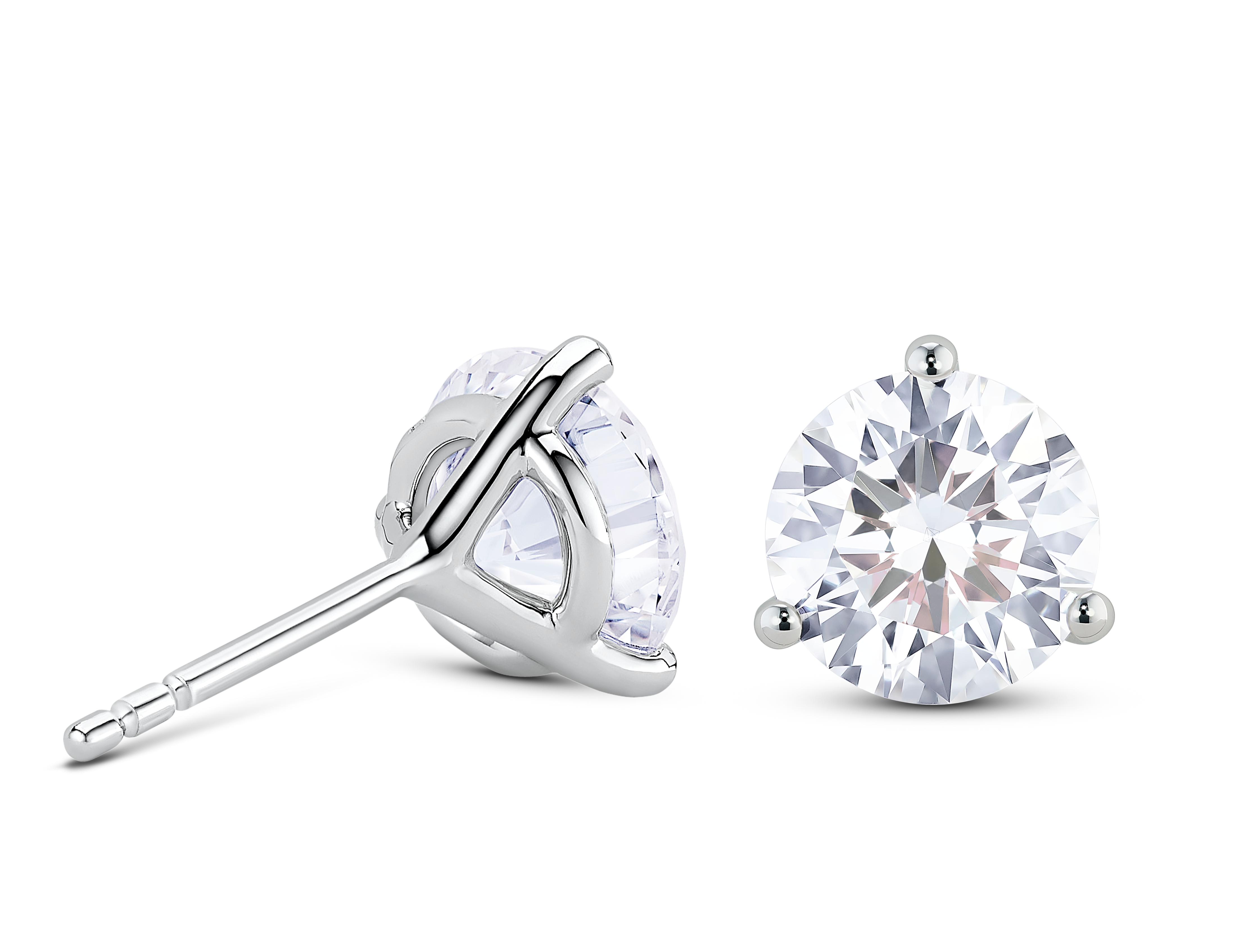 Clous d'oreilles solitaires en diamants de laboratoire de 3 carats, taille brillant | Blanc