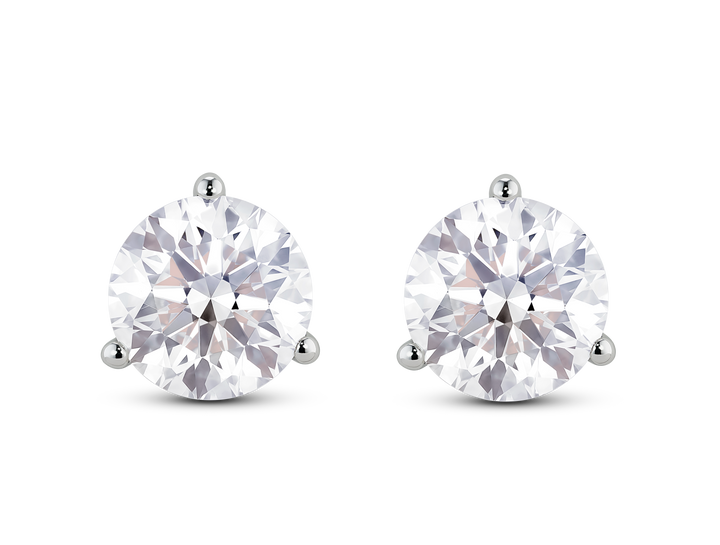 Front view of 3½ carat total weight round brilliant solitaire studs in 14k white gold