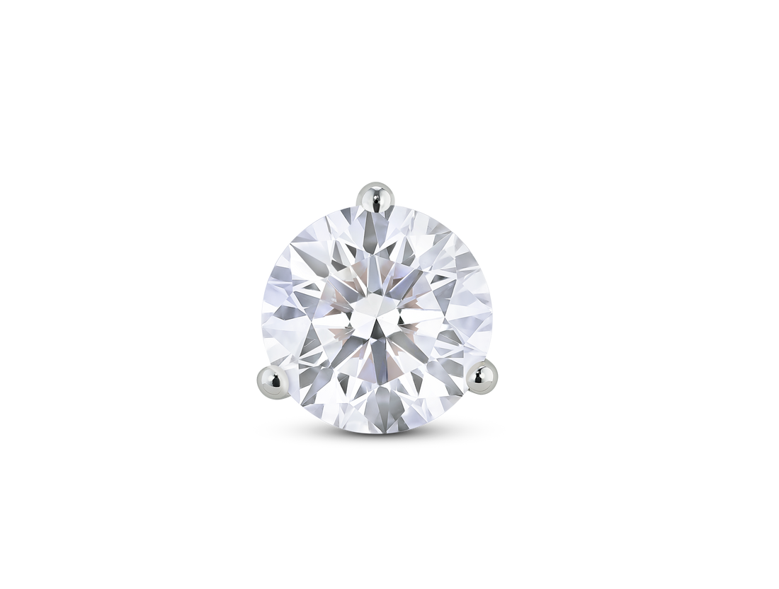 Front view of 2 carat total weight round brilliant solitaire single stud in 14k white gold