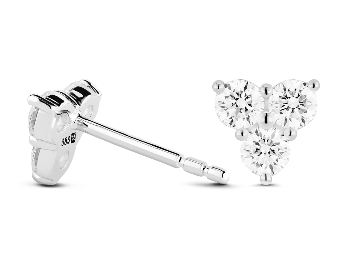 Clous d'oreilles mini trio de diamants ronds brillants de 1/3 ct cultivés en laboratoire | Blanc