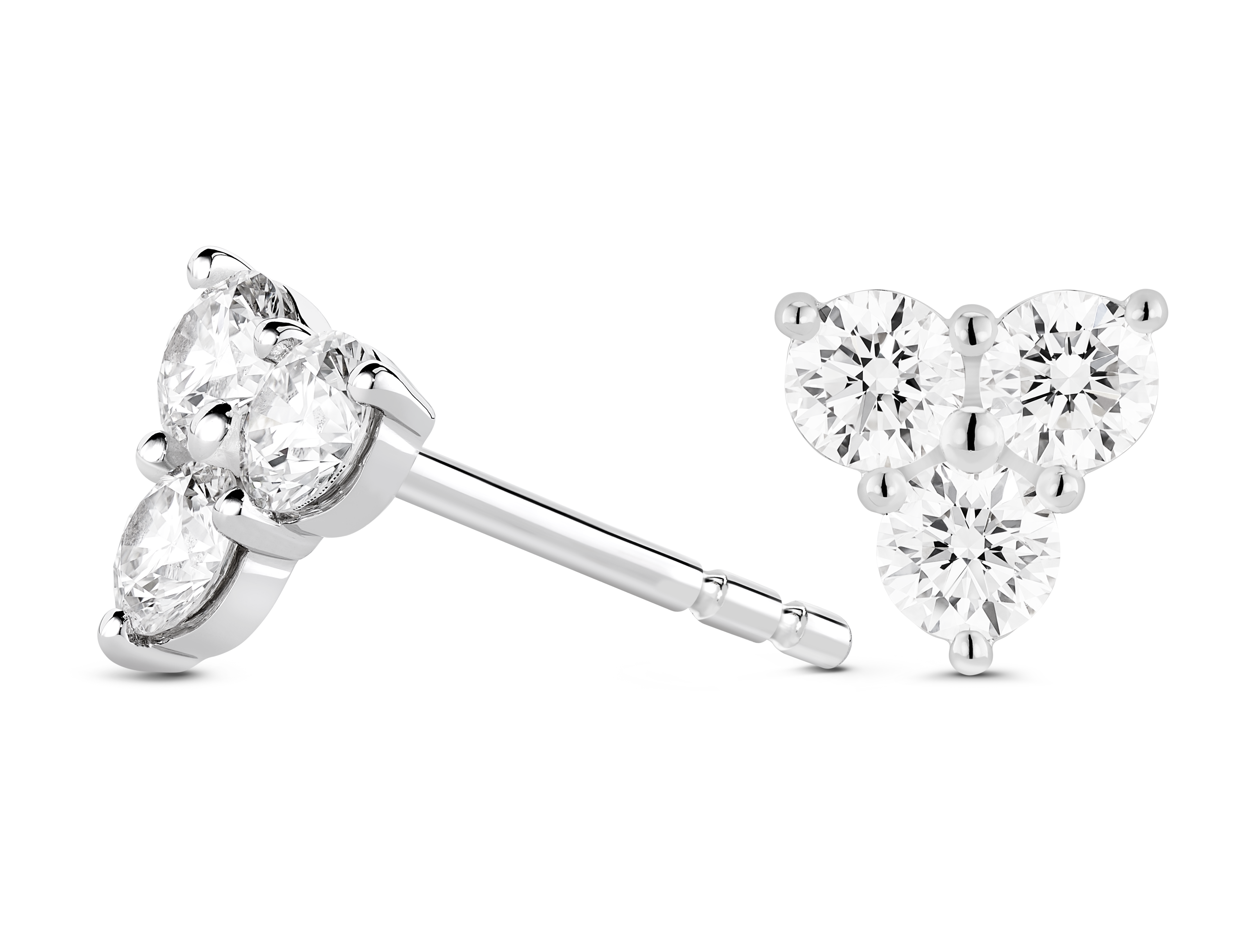 Clous d'oreilles mini trio de diamants ronds brillants de 1/3 ct cultivés en laboratoire | Blanc