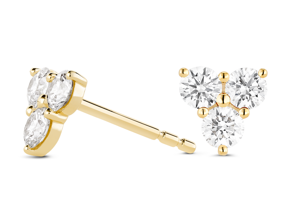 Clous d'oreilles mini trio de diamants ronds brillants de 1/3 ct cultivés en laboratoire | Blanc