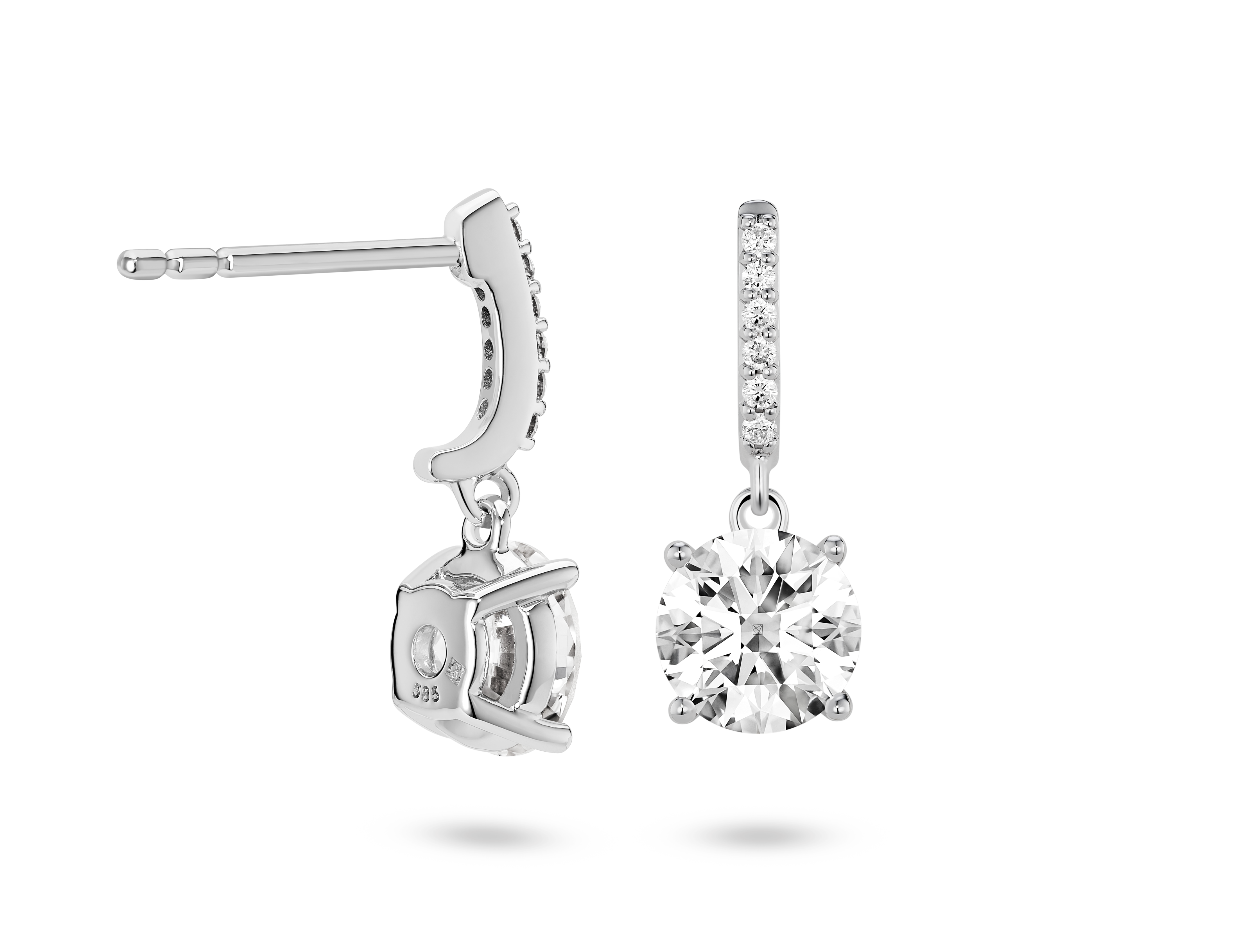 Boucles d'oreilles pendantes solitaires à diamants de laboratoire de 2 carats, taille brillant | Blanc