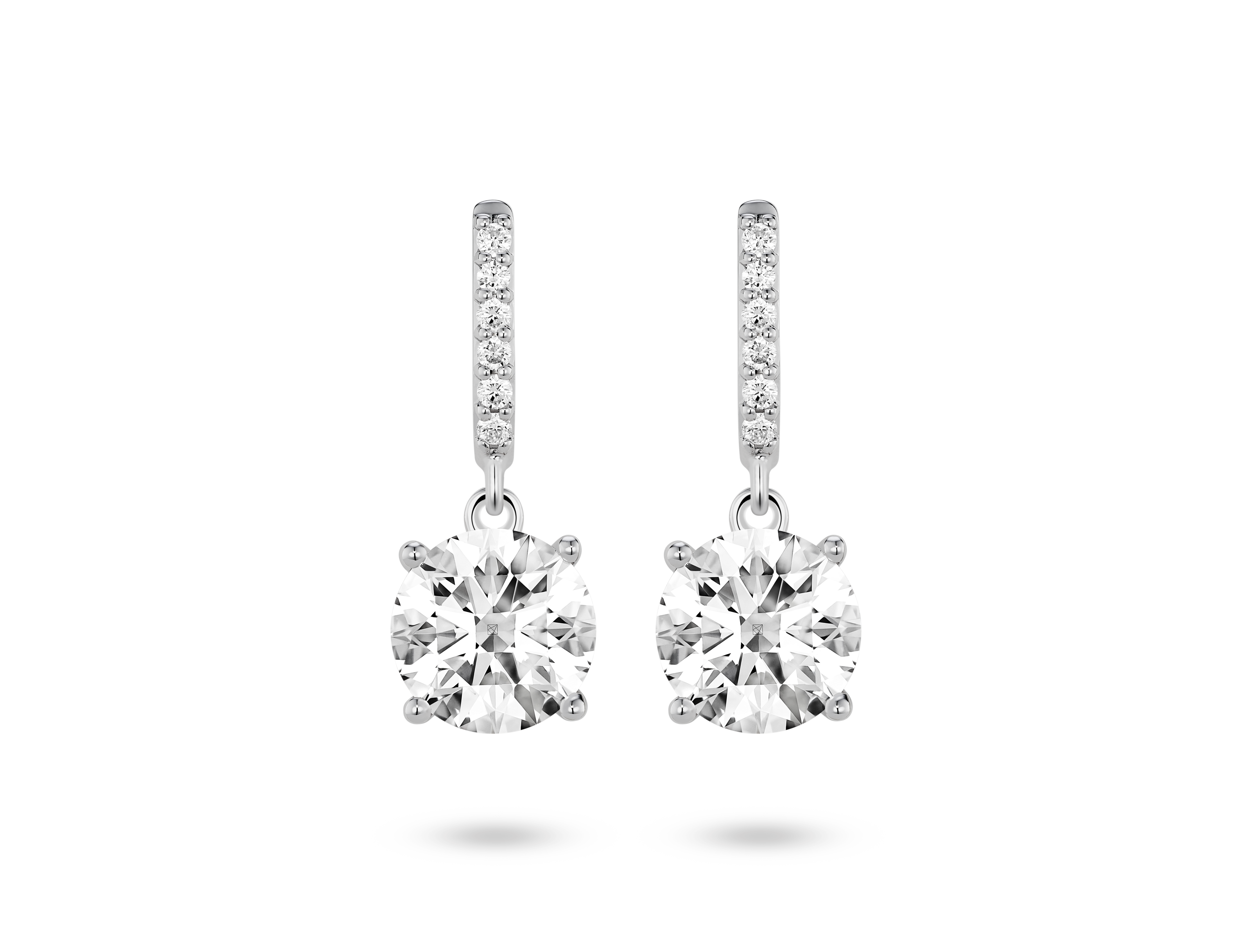 Boucles d'oreilles pendantes solitaires à diamants de laboratoire de 2 carats, taille brillant | Blanc