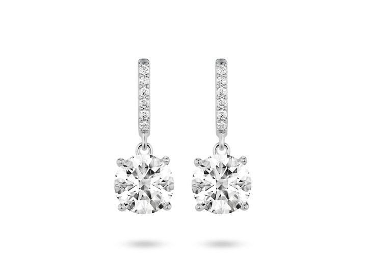 Boucles d'oreilles pendantes solitaires à diamants de laboratoire de 2 carats, taille brillant | Blanc