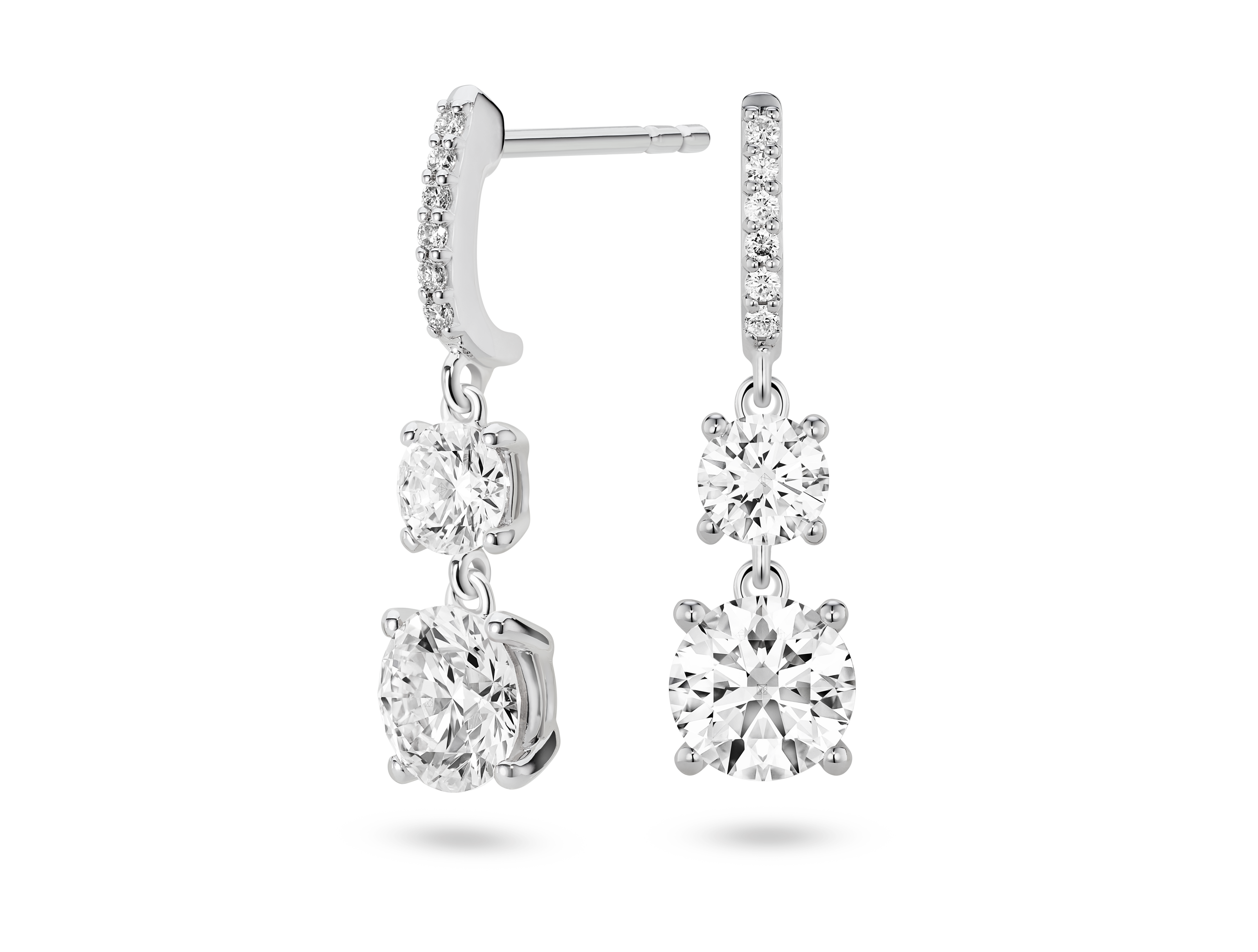 Boucles d'oreilles pendantes doubles en diamants de laboratoire de 2 carats, taille brillant | Blanc