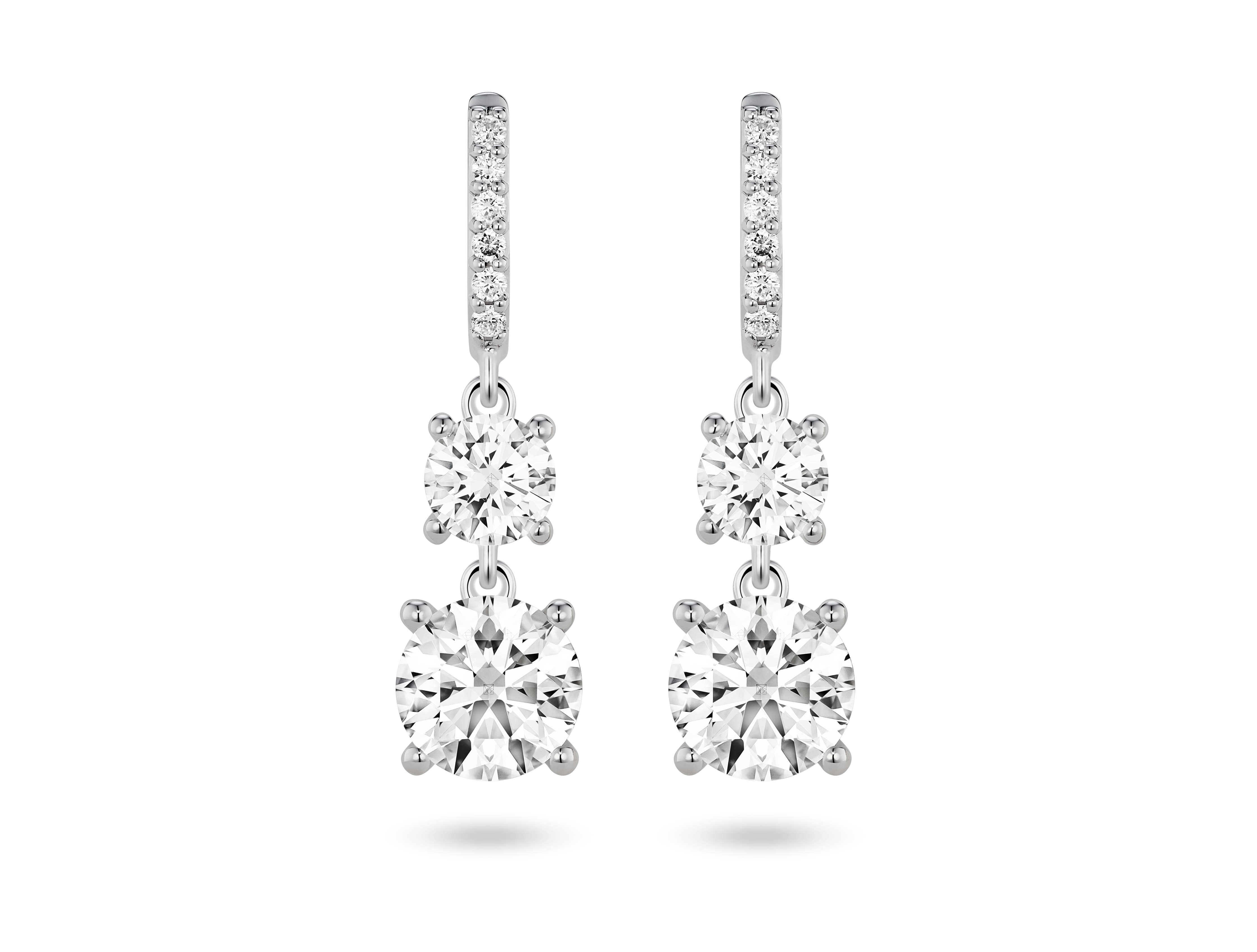 Boucles d'oreilles pendantes doubles en diamants de laboratoire de 2 carats, taille brillant | Blanc