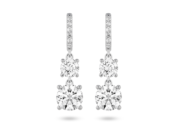 Boucles d'oreilles pendantes doubles en diamants de laboratoire de 2 carats, taille brillant | Blanc