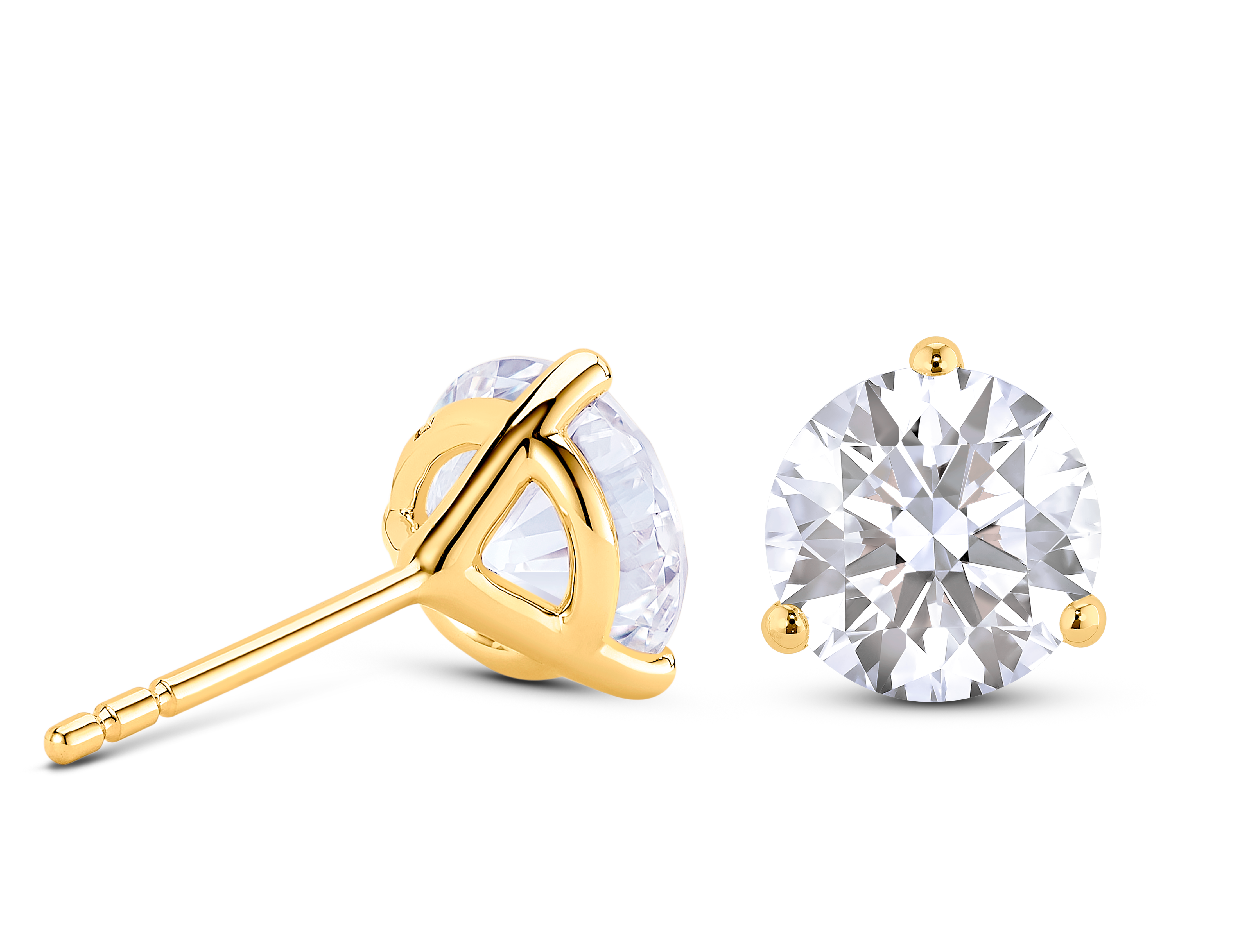 Clous d'oreilles solitaires en diamants de laboratoire de 3 carats, taille brillant | Blanc