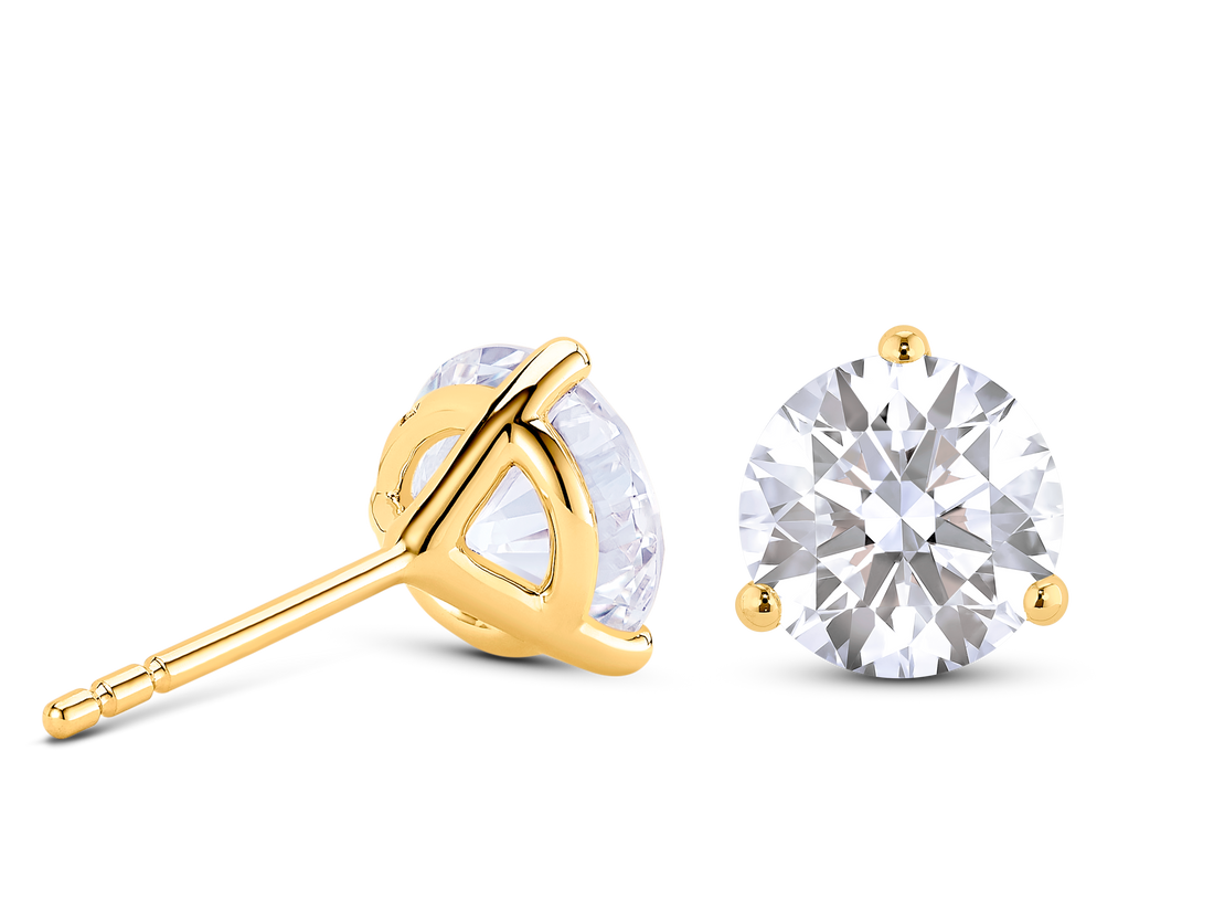 Clous d'oreilles solitaires en diamants de laboratoire de 3 carats, taille brillant | Blanc