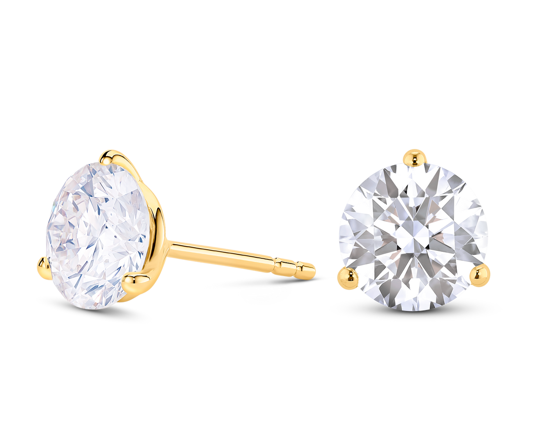 Clous d'oreilles solitaires en diamants de laboratoire de 3 carats, taille brillant | Blanc