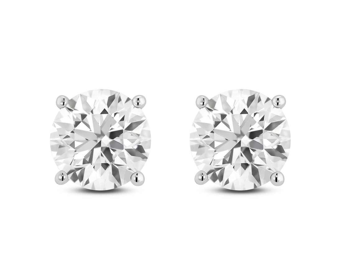 Front shot of Lightbox Finest™ 4 carat total weight round brilliant solitaire studs