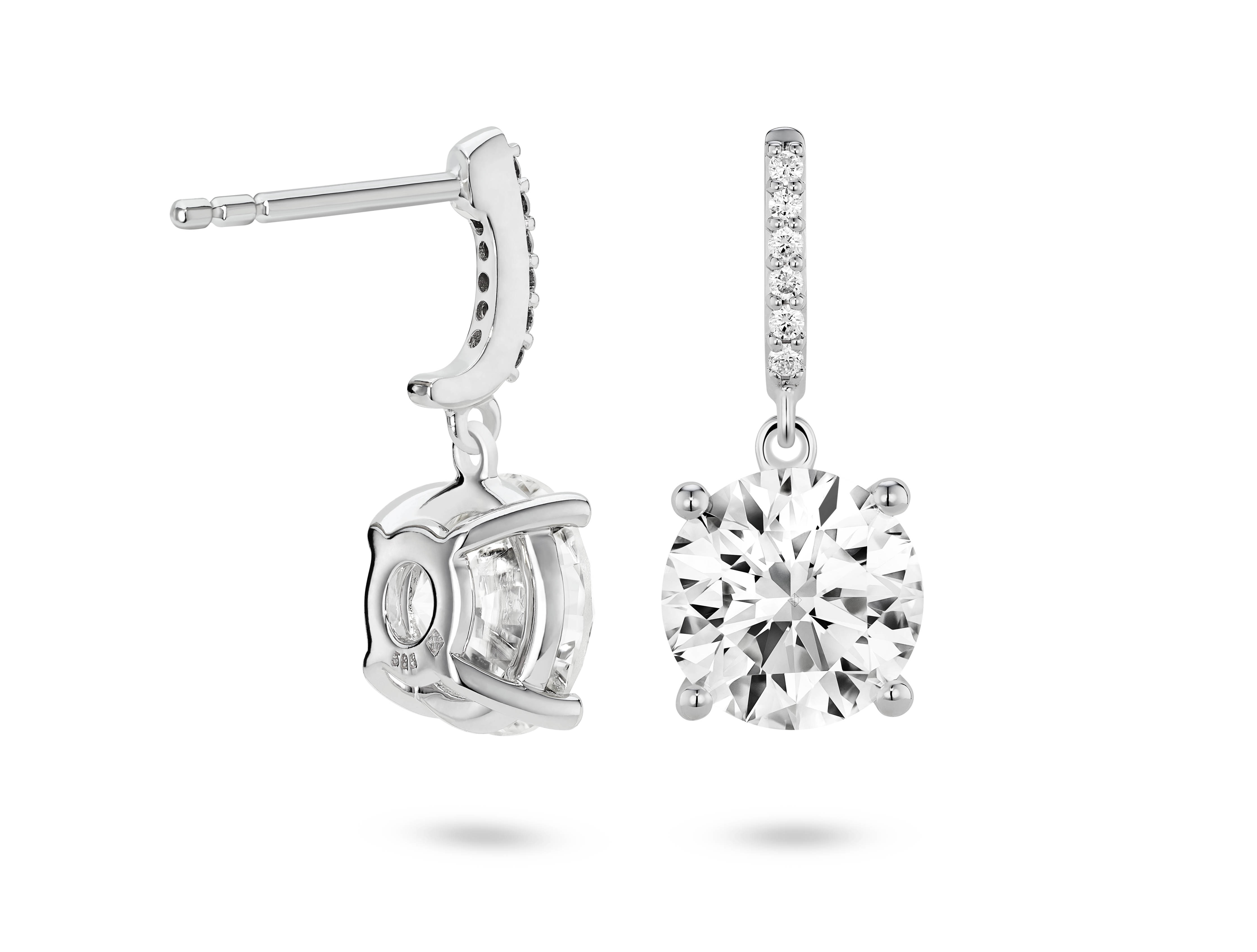 Boucles d'oreilles pendantes solitaires en diamant de laboratoire de 4 carats, taille brillant | Blanc