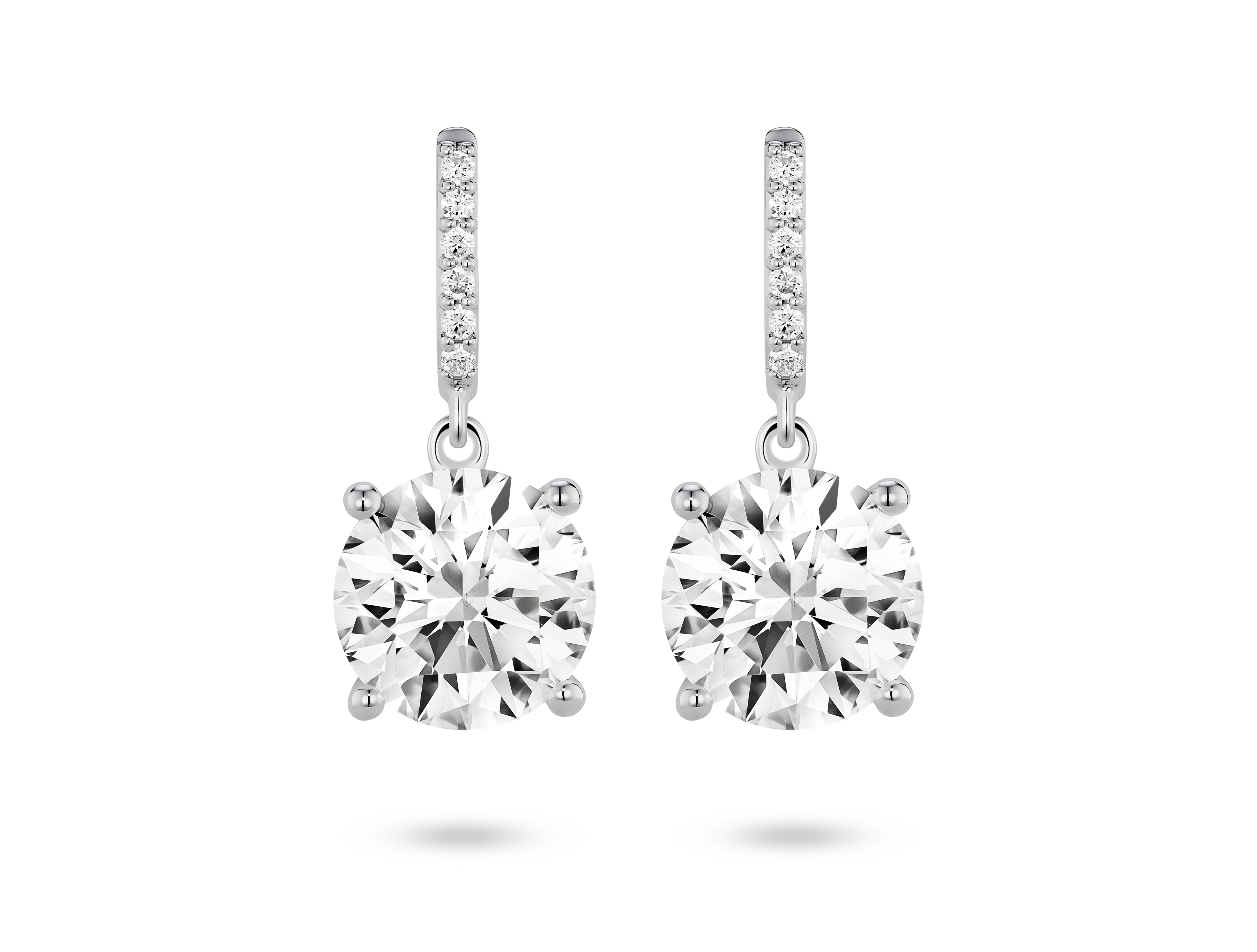Boucles d'oreilles pendantes solitaires en diamant de laboratoire de 4 carats, taille brillant | Blanc