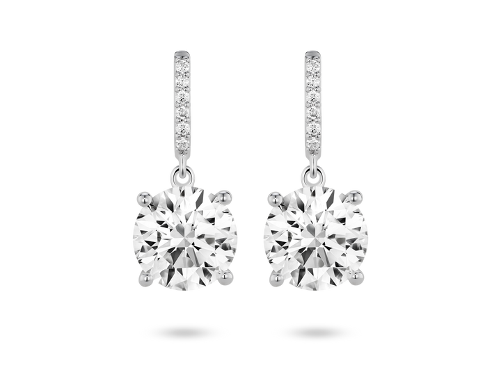 Boucles d'oreilles pendantes solitaires en diamant de laboratoire de 4 carats, taille brillant | Blanc