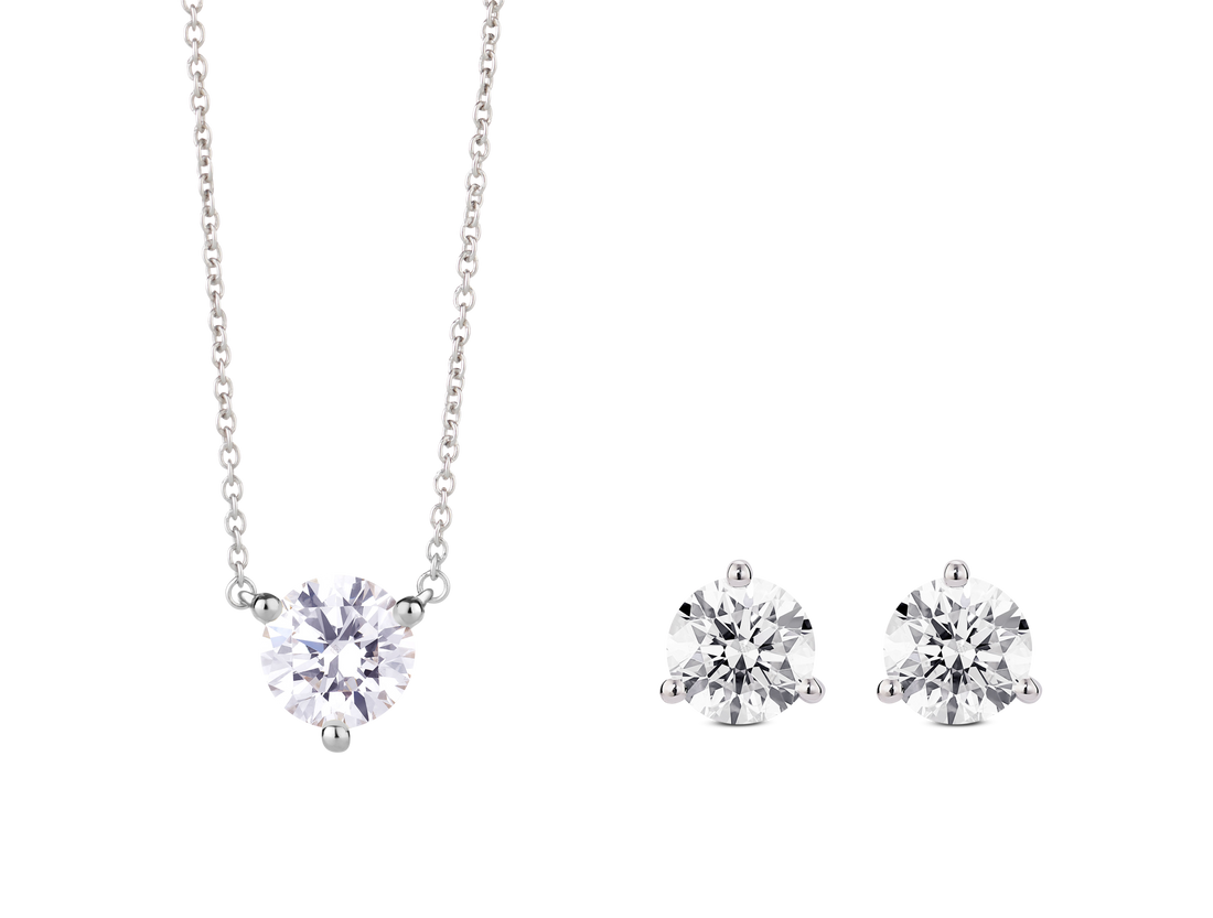 Lab-Grown Diamond 3ct. tw. Ronde briljant oorbellen en hanger set | Wit