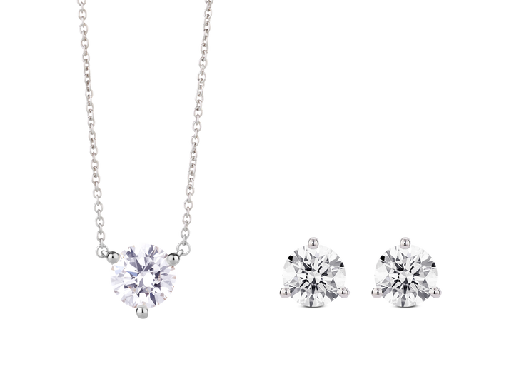 Ensemble de boucles d'oreilles et pendentif en diamants de laboratoire de 3 carats, taille brillant | Blanc