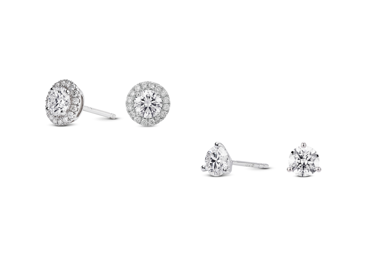 Ensemble de clous d'oreilles en diamants de laboratoire de 2 carats, taille brillant et halo | Blanc