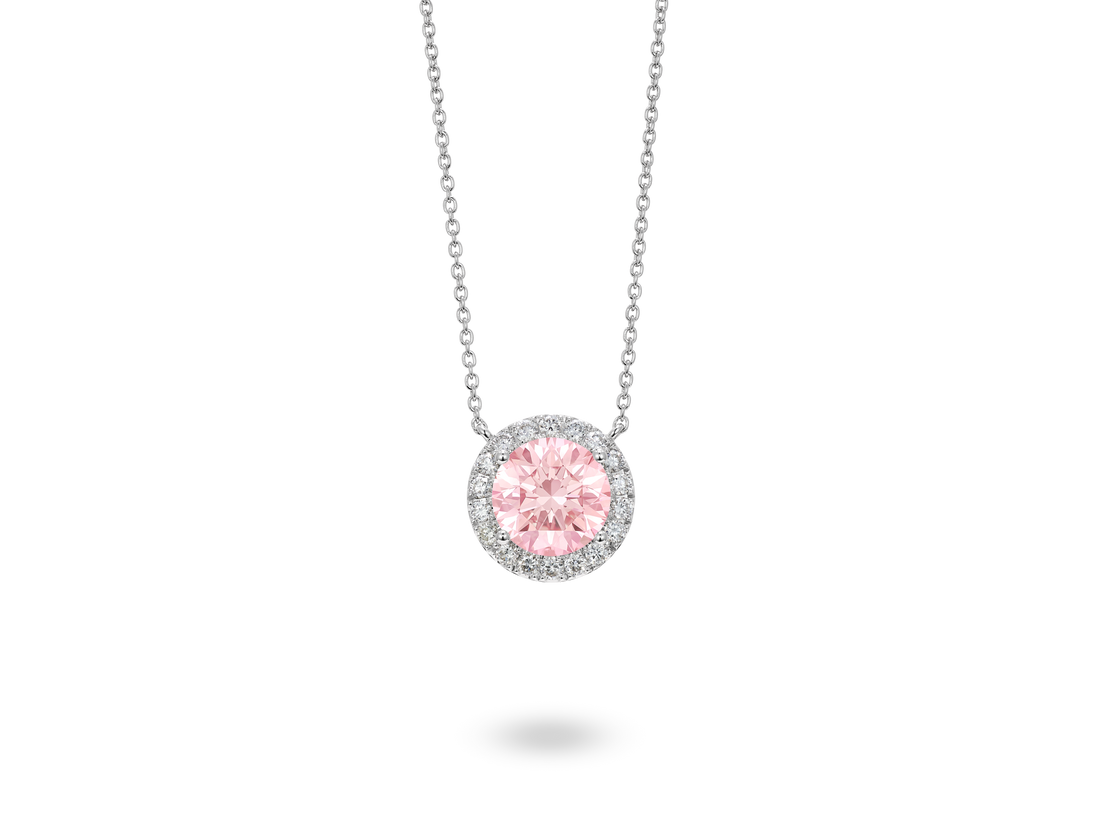 Pendentif halo en diamant de 2 carats cultivé en laboratoire | Rose