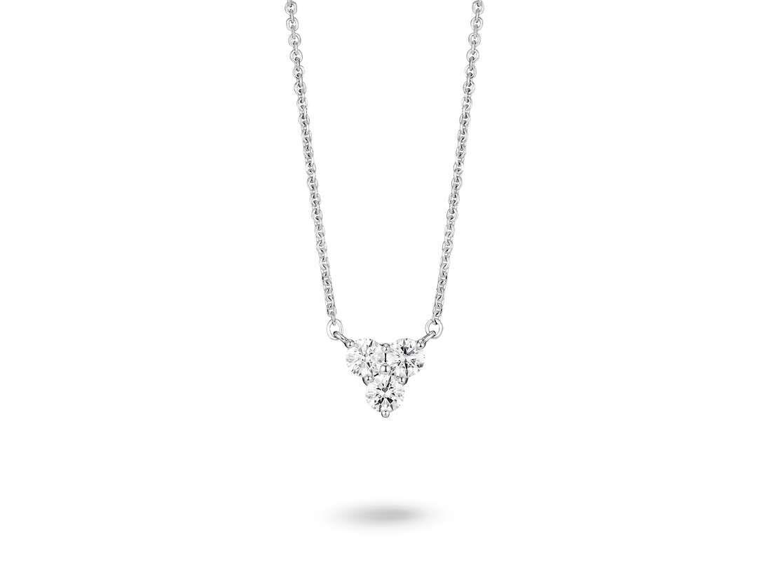 Front view of lab-grown diamond mini trio pendant in white gold