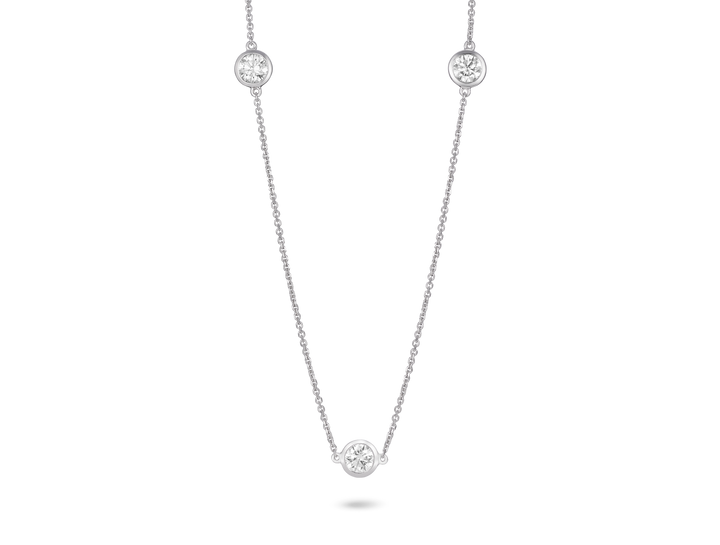 Front view of 0.75 carat station necklace in 14k white gold