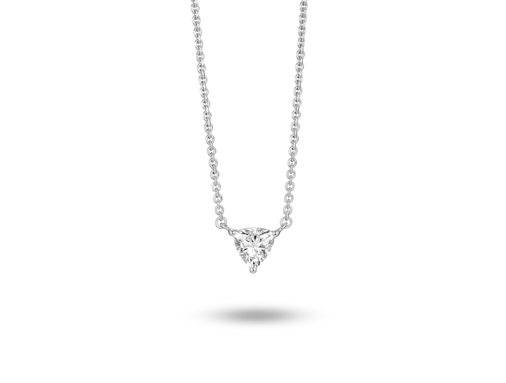 Front view of 0.25 carat trillion cut solitaire pendant in white gold