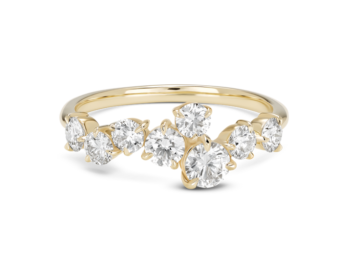 Front view of 1 carat total weight constellation ring in 14k yellow gold